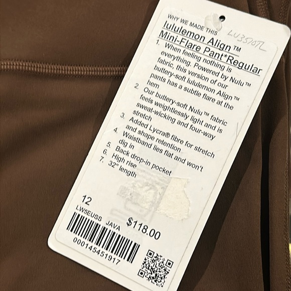 Lululemon influencer Align High-Rise Mini-Flared Pant 32" Java size 12 NWT - Picture 3 of 7